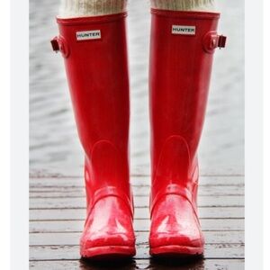 Hunter Red Gloss Over-the-Knee Rain Boots